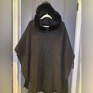 Real Fur! Adrienne Landau Poncho — Fox Fur Hooded Sweater